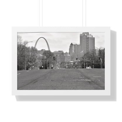 STL Arch Streetview Framed B&W Horizontal Poster