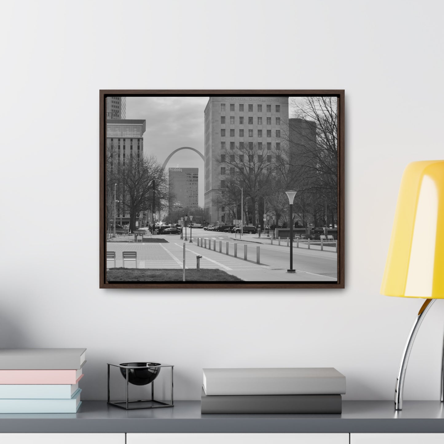 Downtown STL Arch B&W Framed Canvas Wraps