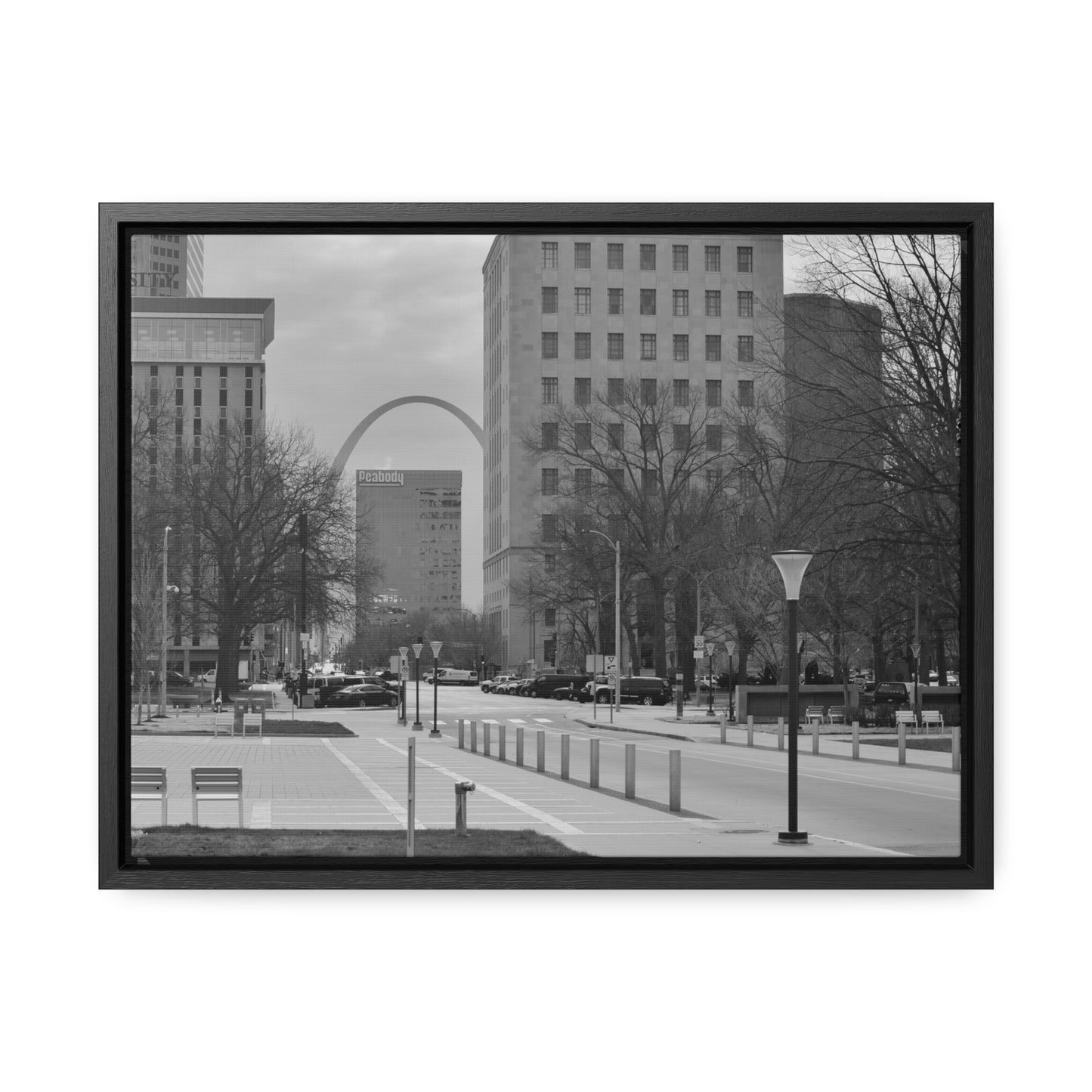 Downtown STL Arch B&W Framed Canvas Wraps