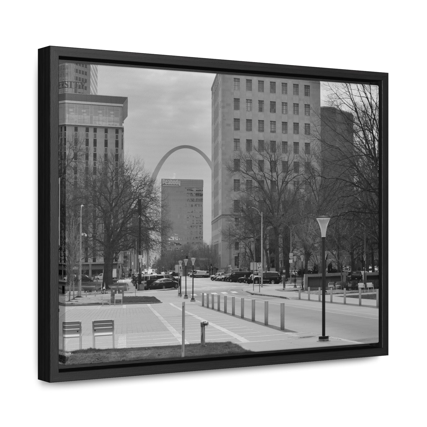 Downtown STL Arch B&W Framed Canvas Wraps