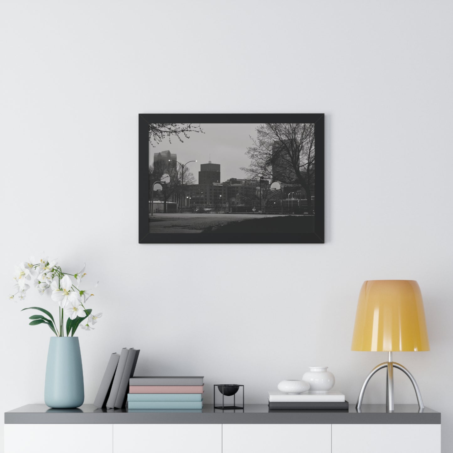 Downtown STL 2023 Framed B&W Horizontal Poster