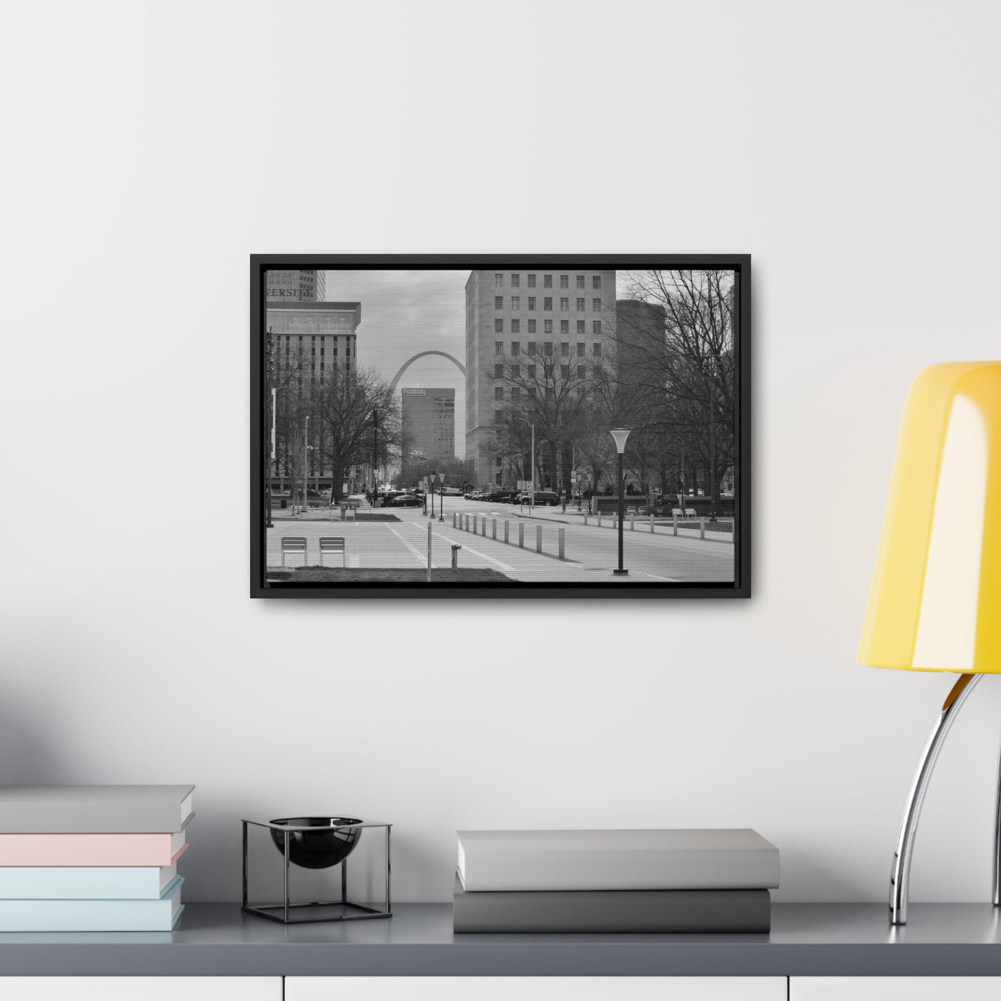 Downtown STL Arch B&W Framed Canvas Wraps