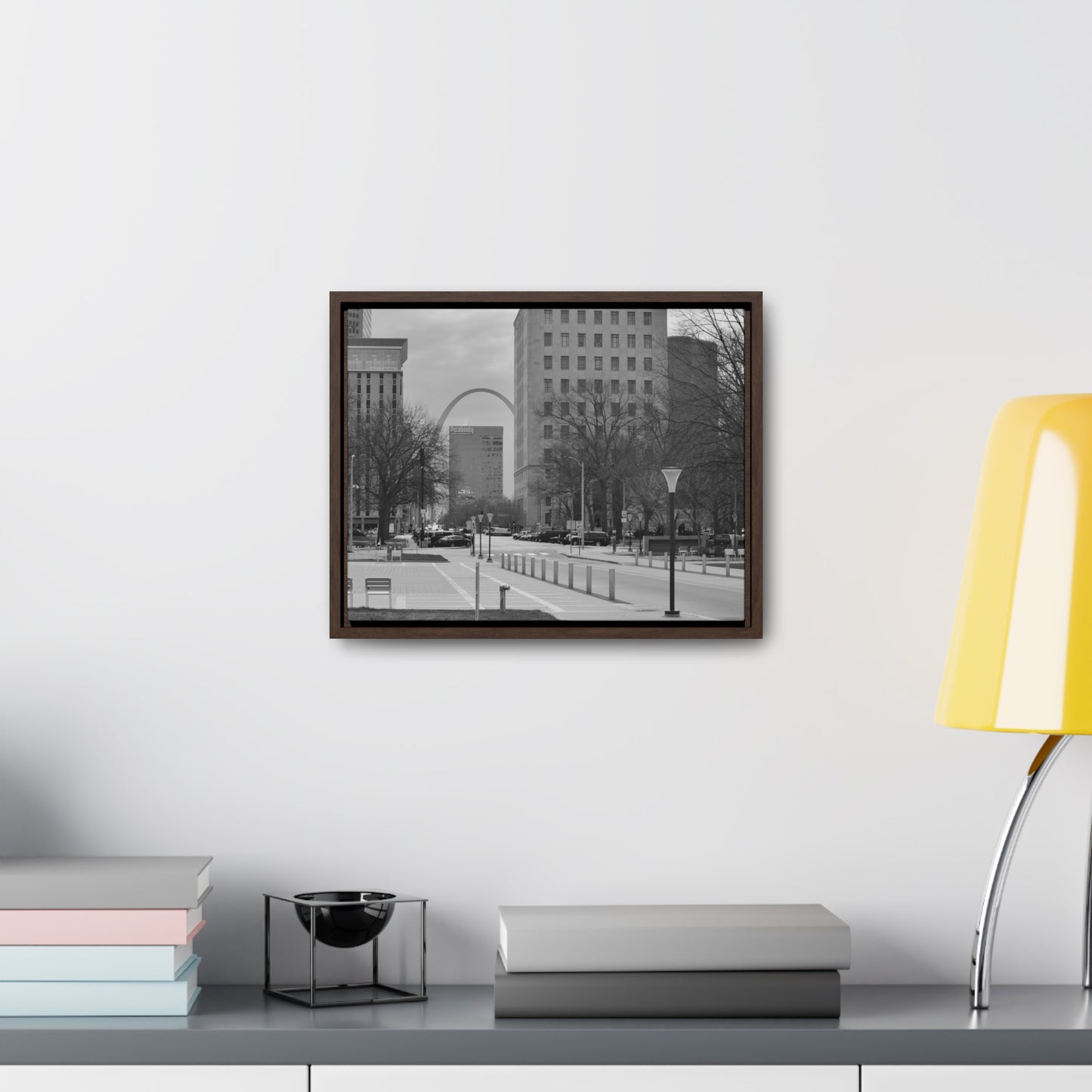 Downtown STL Arch B&W Framed Canvas Wraps