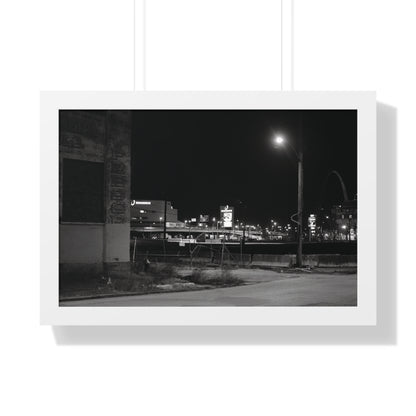 STL Arch Night View Framed B&W Horizontal Poster