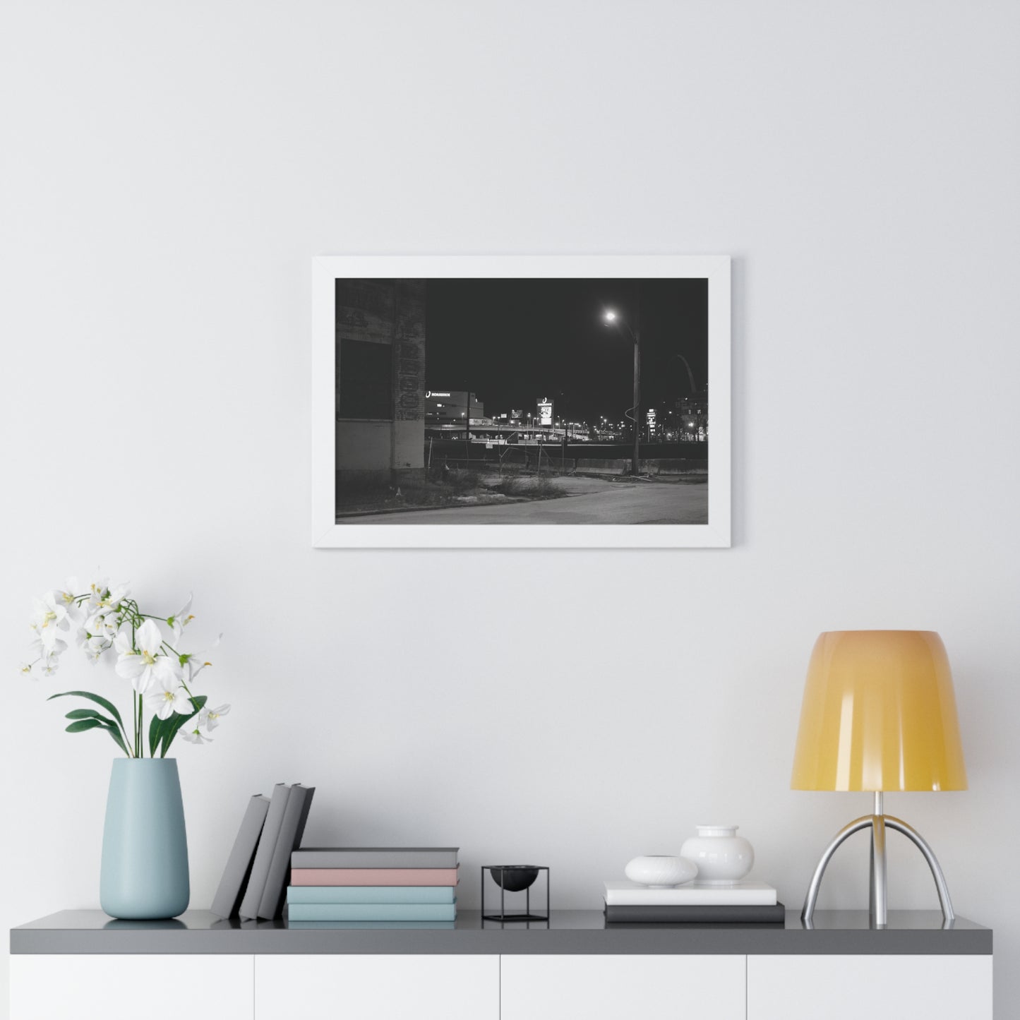 STL Arch Night View Framed B&W Horizontal Poster