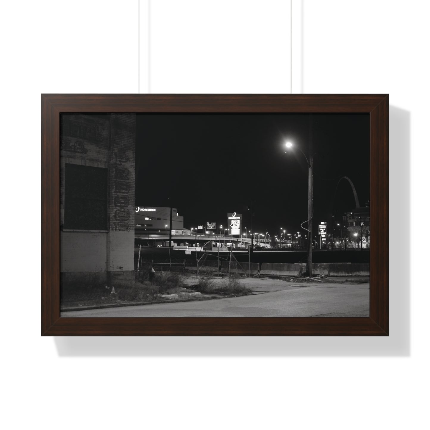 STL Arch Night View Framed B&W Horizontal Poster