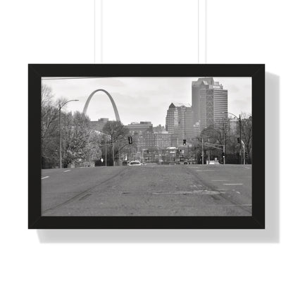 STL Arch Streetview Framed B&W Horizontal Poster