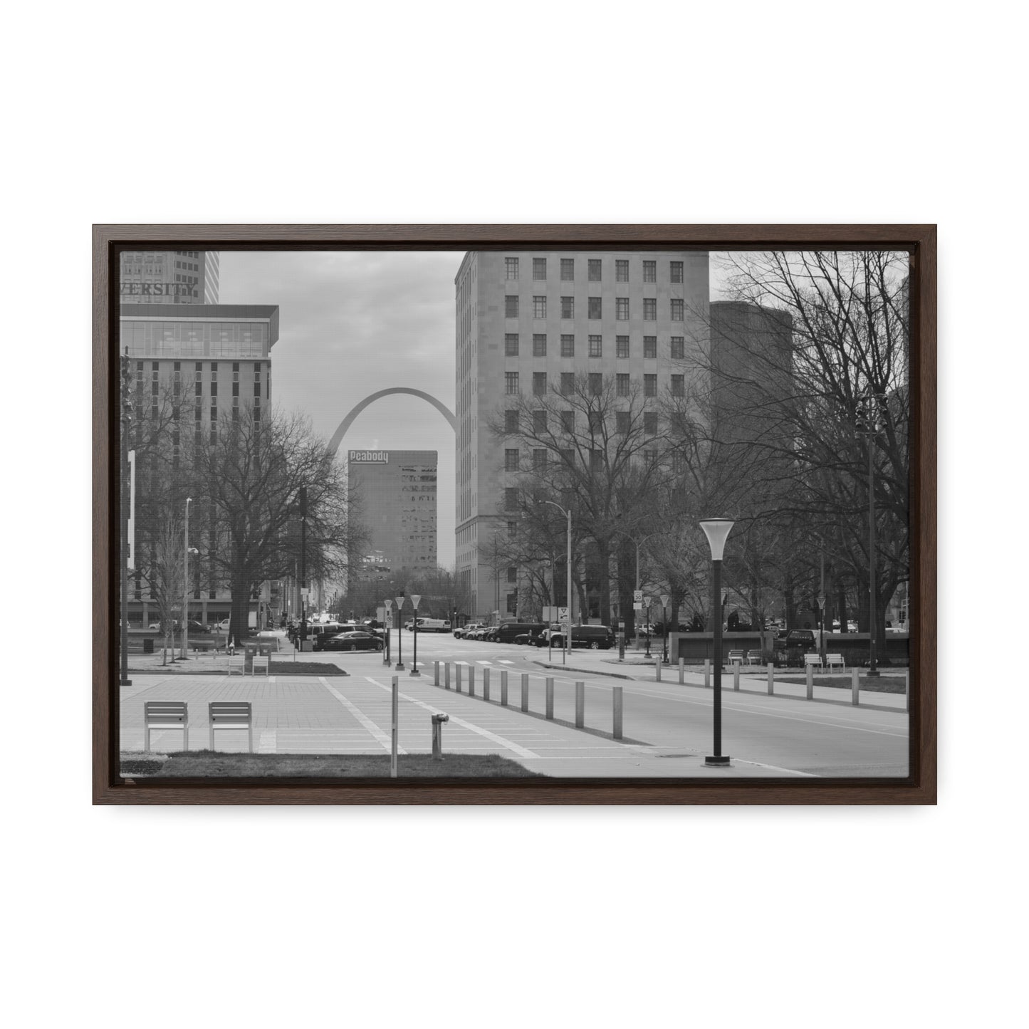 Downtown STL Arch B&W Framed Canvas Wraps