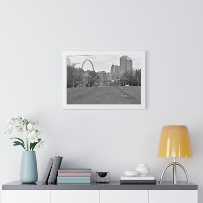 STL Arch Streetview Framed B&W Horizontal Poster