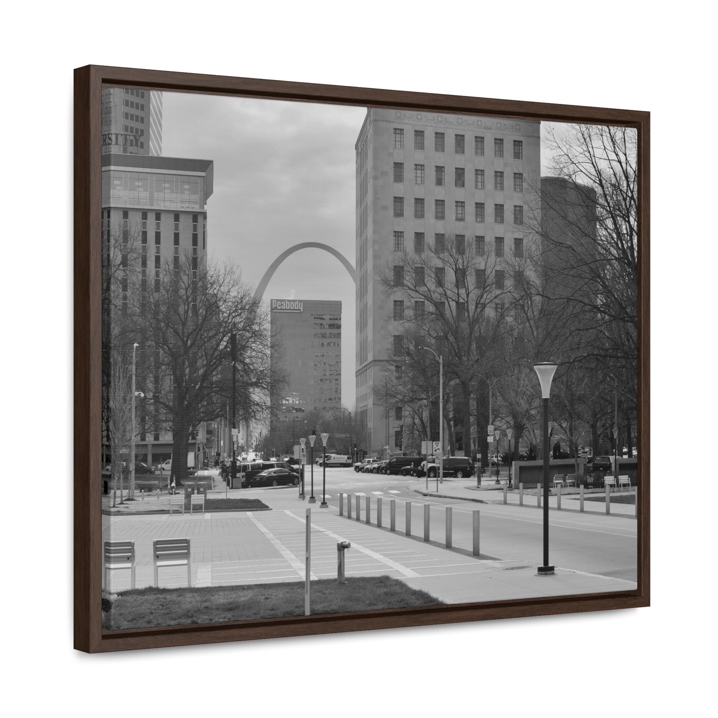 Downtown STL Arch B&W Framed Canvas Wraps