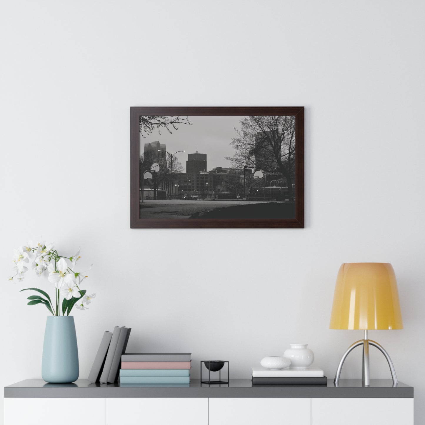 Downtown STL 2023 Framed B&W Horizontal Poster