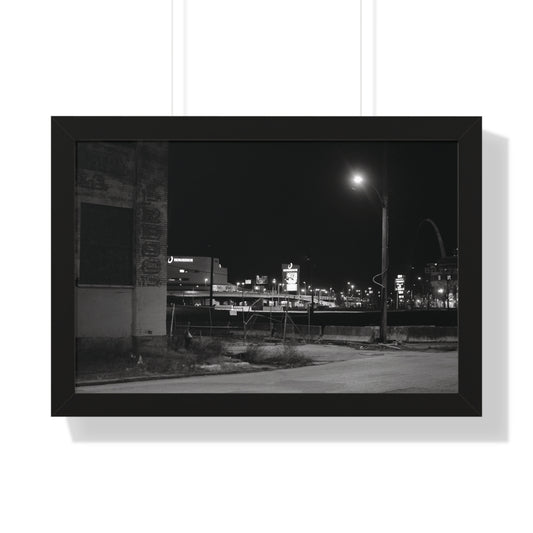 STL Arch Night View Framed B&W Horizontal Poster