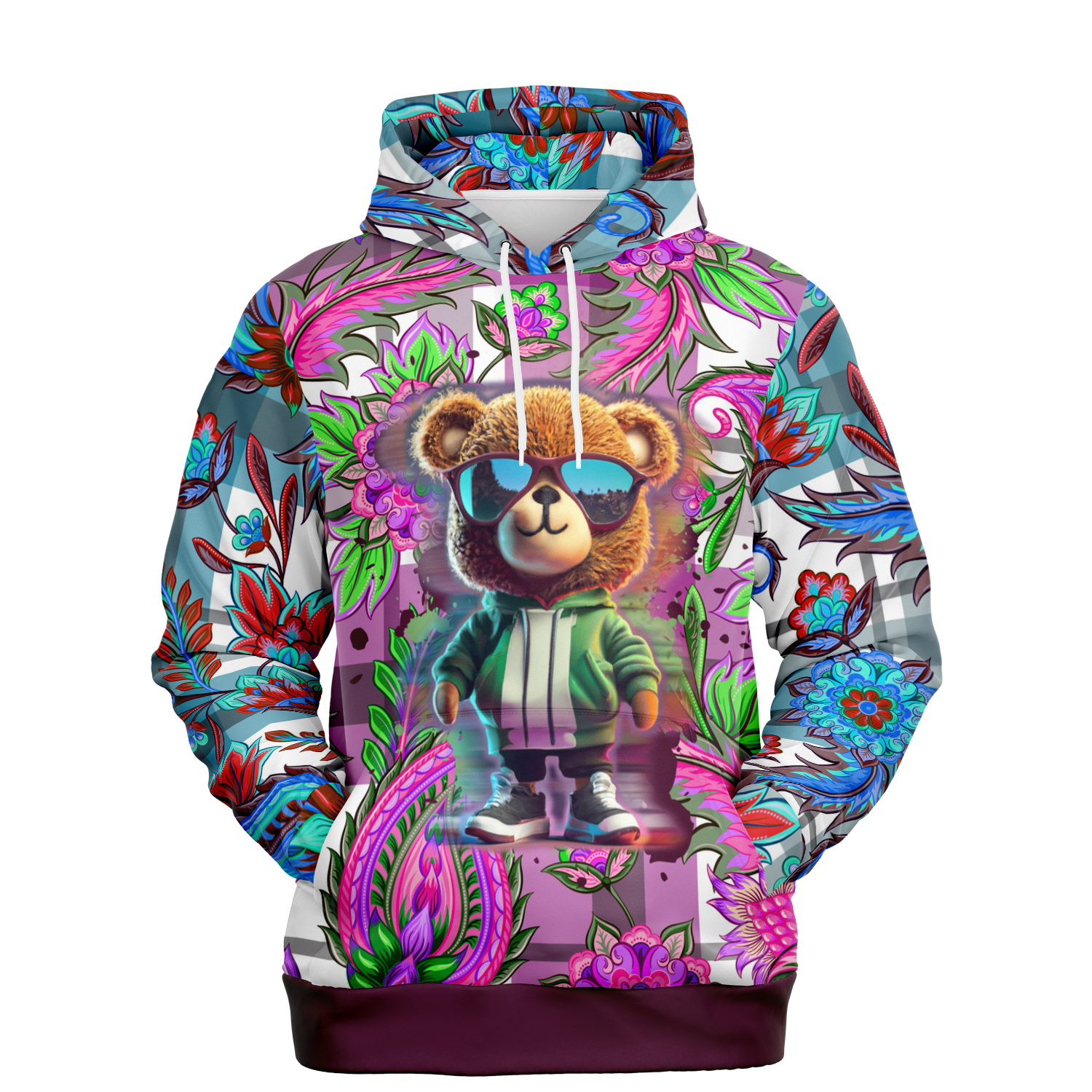 the-underground-bus-line-pullover-hoodie-cool-bear-plaid-mixed