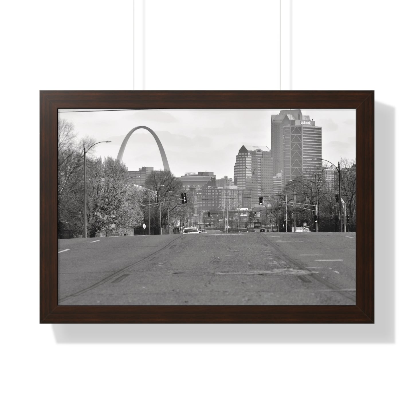 STL Arch Streetview Framed B&W Horizontal Poster