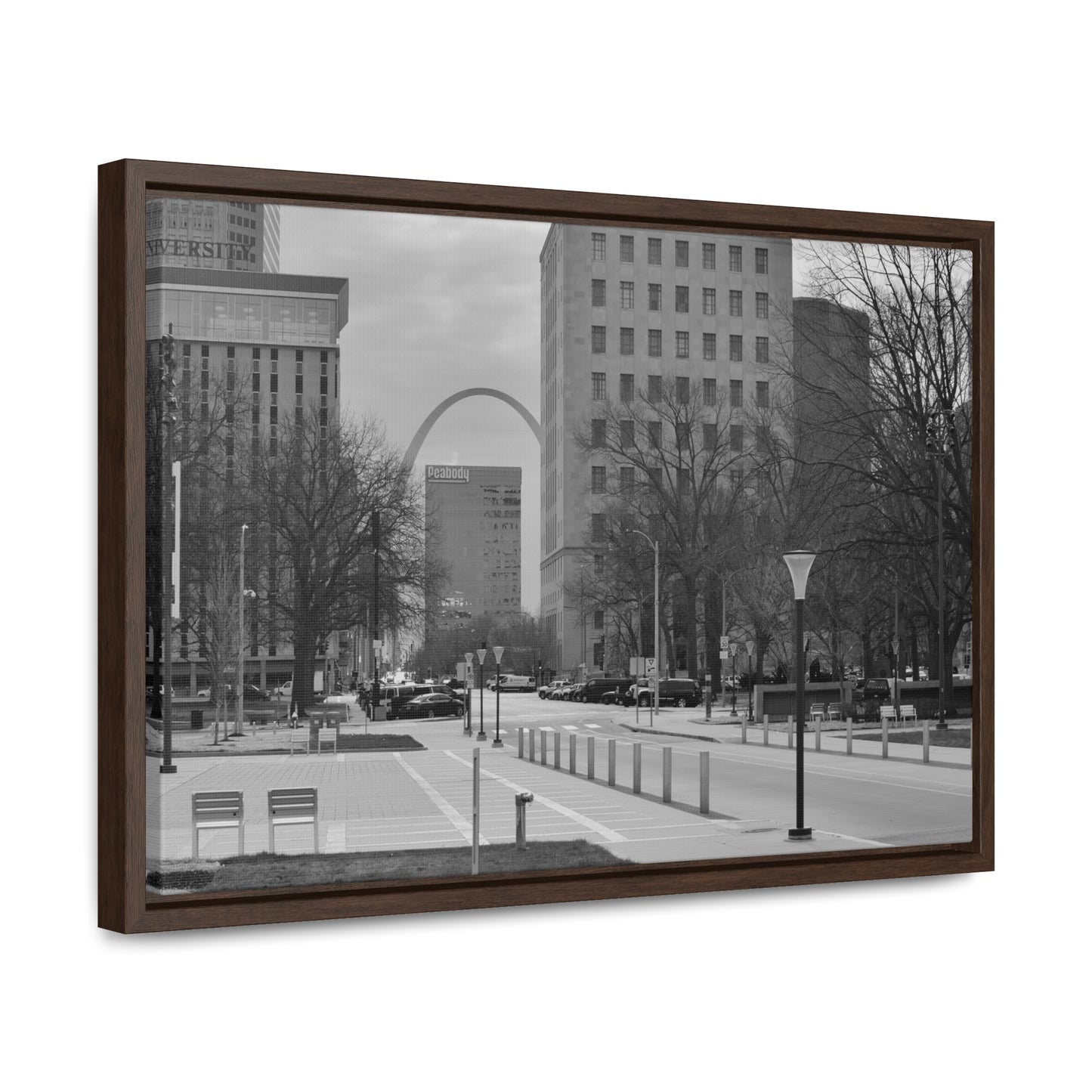 Downtown STL Arch B&W Framed Canvas Wraps