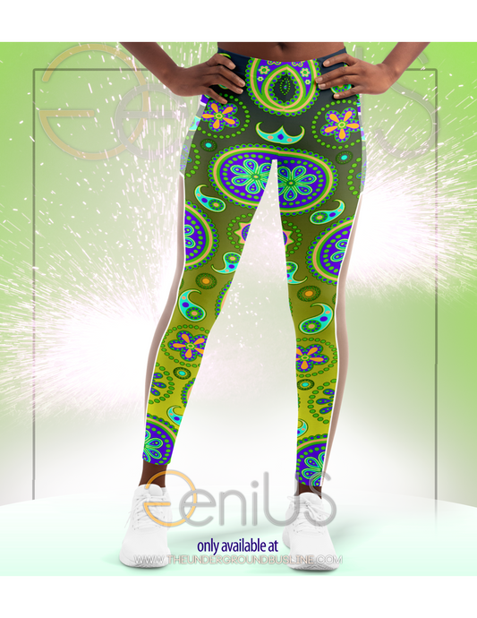 Paisley Green V1.1 Mesh Pocket Leggings