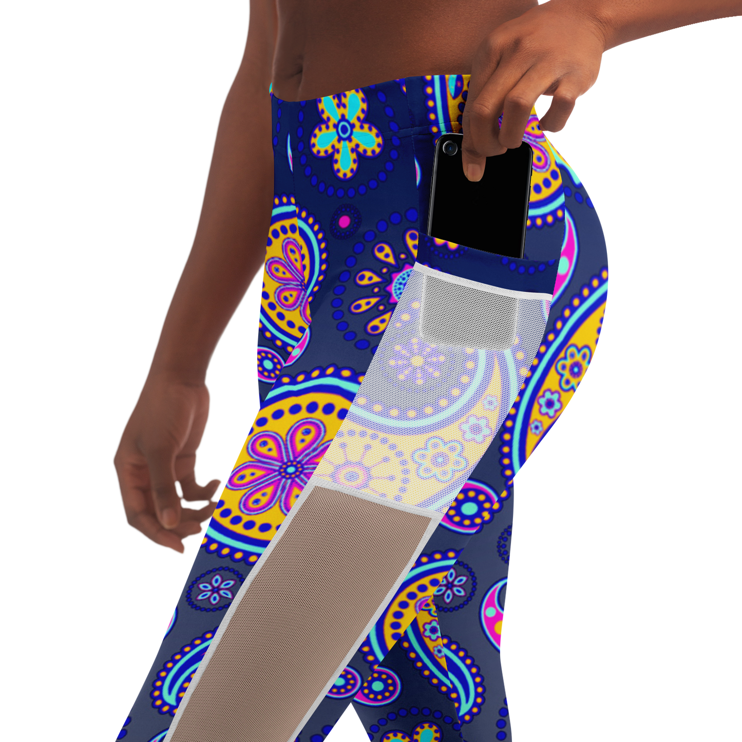 Paisley Blue V1.1 Mesh Pocket Leggings