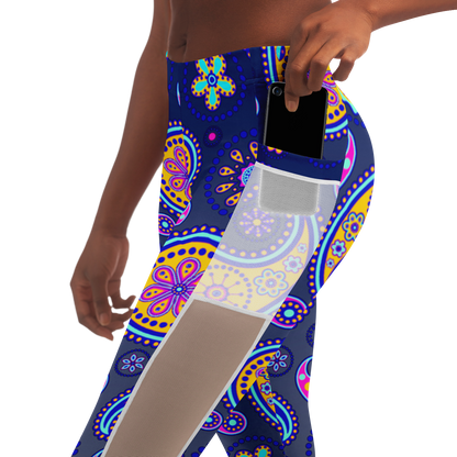 Paisley Blue V1.1 Mesh Pocket Leggings