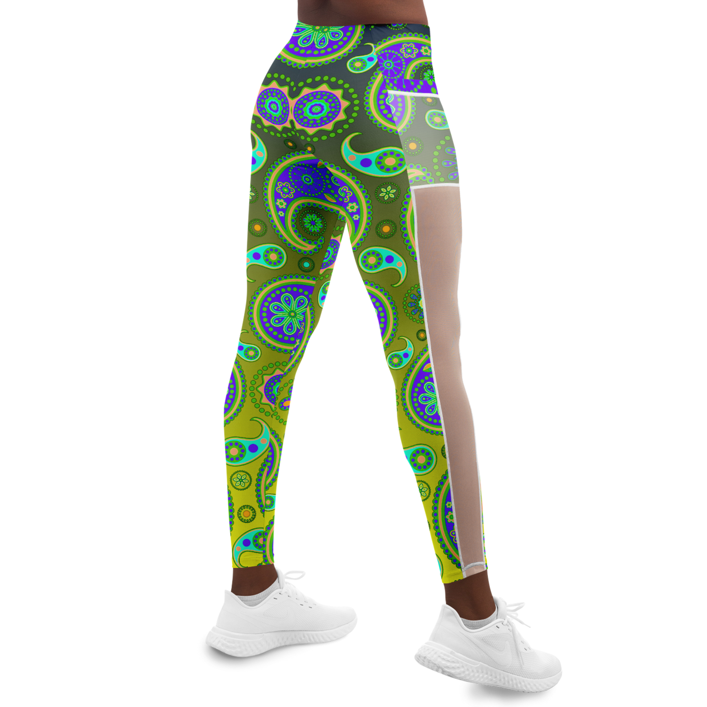 Paisley Green V1.1 Mesh Pocket Leggings