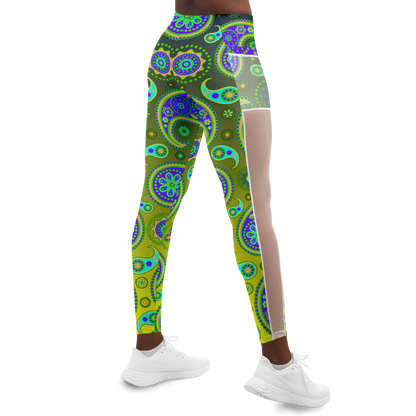 Paisley Green V1.1 Mesh Pocket Leggings