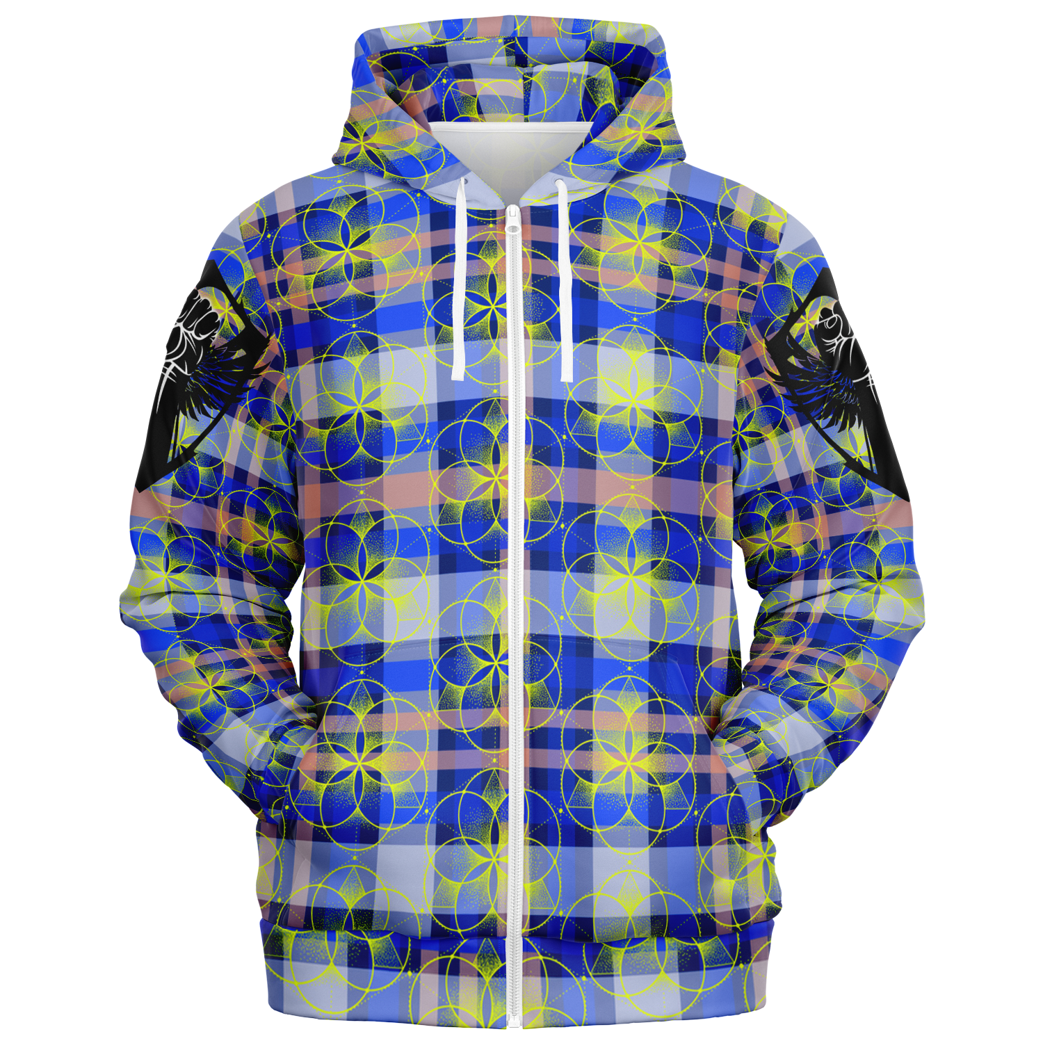 the-underground-bus-line-zip-up-hoodie-sacred-plaid-blue-Fist