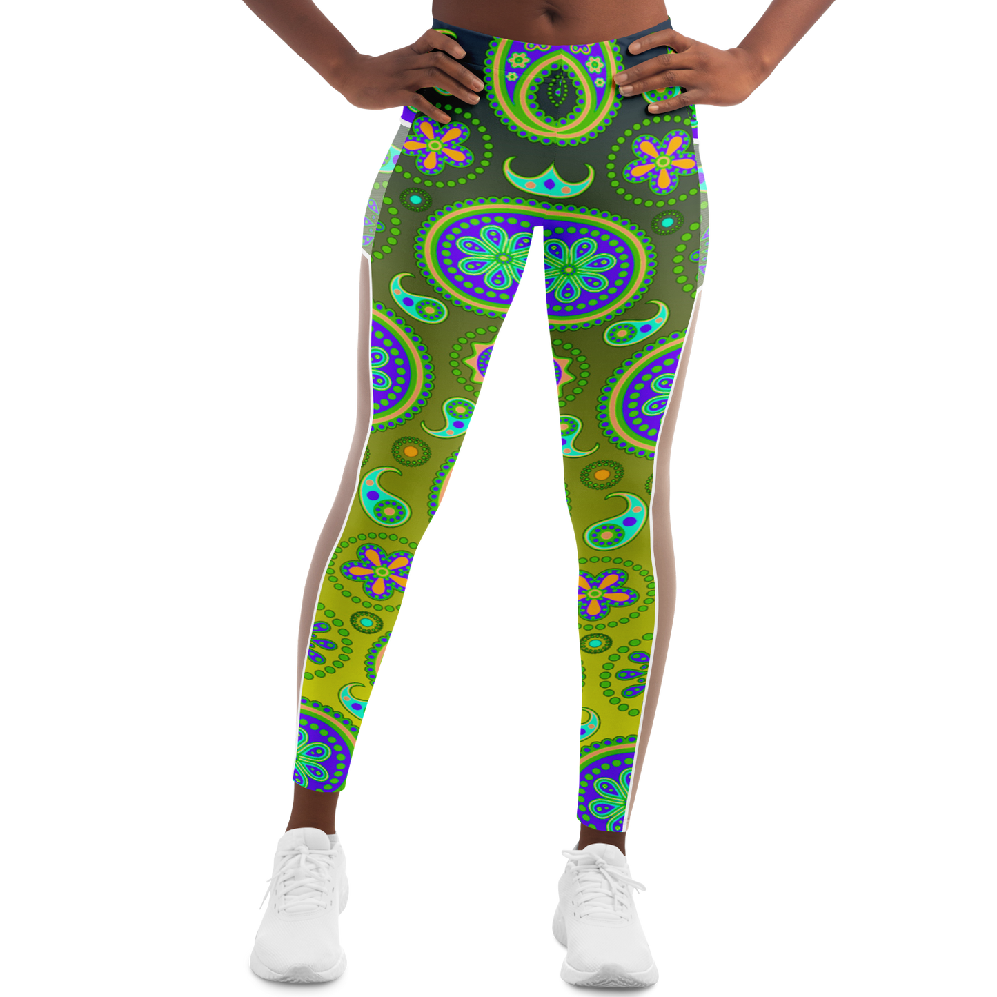 Paisley Green V1.1 Mesh Pocket Leggings