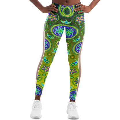 Paisley Green V1.1 Mesh Pocket Leggings