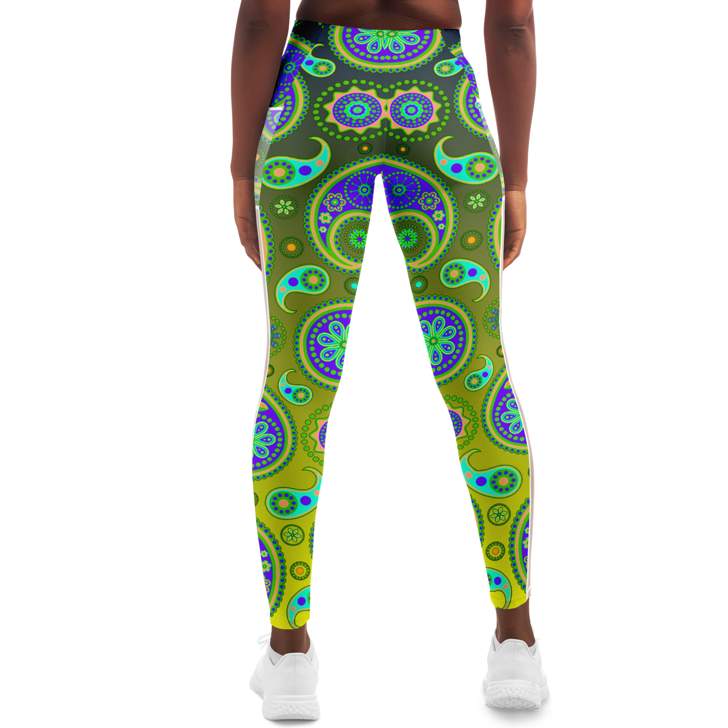 Paisley Green V1.1 Mesh Pocket Leggings