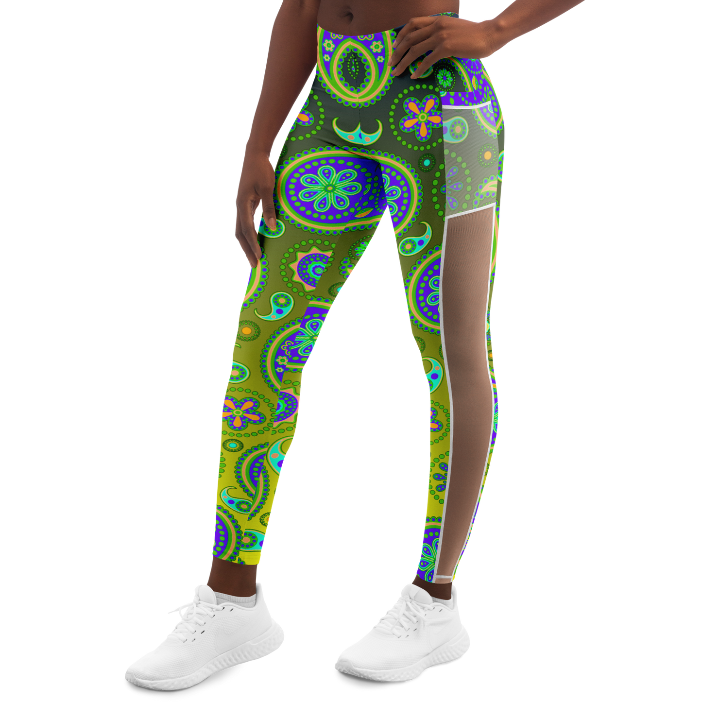 Paisley Green V1.1 Mesh Pocket Leggings