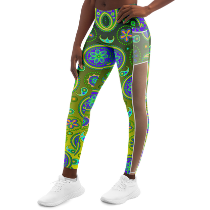 Paisley Green V1.1 Mesh Pocket Leggings